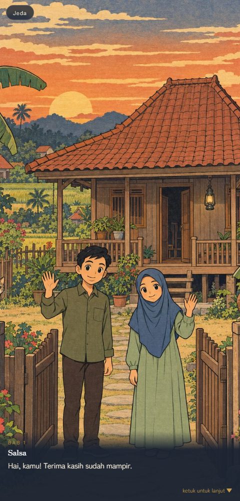 Contoh undangan pernikahan digital eksklusif Senja Kampung (Cetak Kayu) — ajakdatang.id